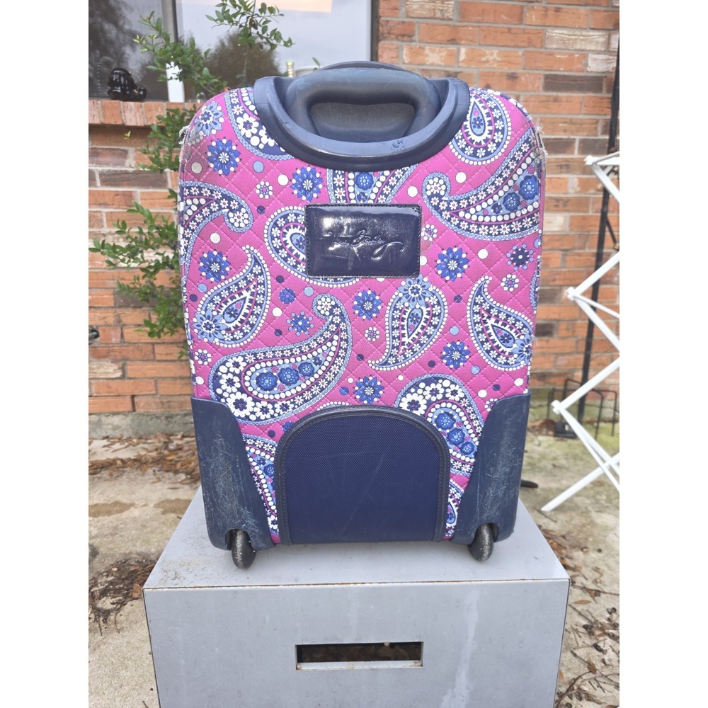 Vera Bradley Rolling Suitcase Lge Paisley Quilted Expandable See Pics Flaws - Picture 3 of 13